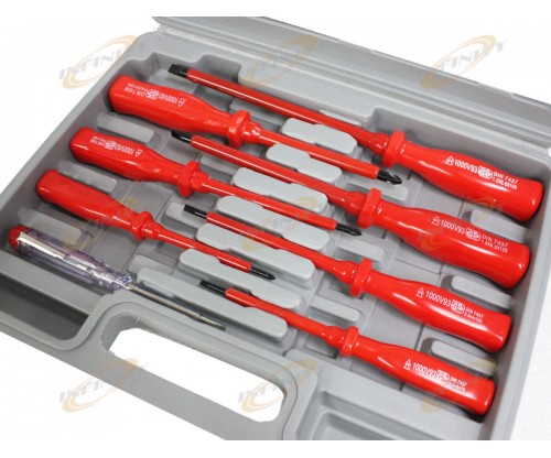 7PC INSULATED SCREWDRIVER & MAINS TESTER HAND TOOL SET w/CASE
